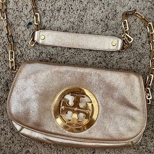 Tory Burch gold metallic crossbody/clutch purse